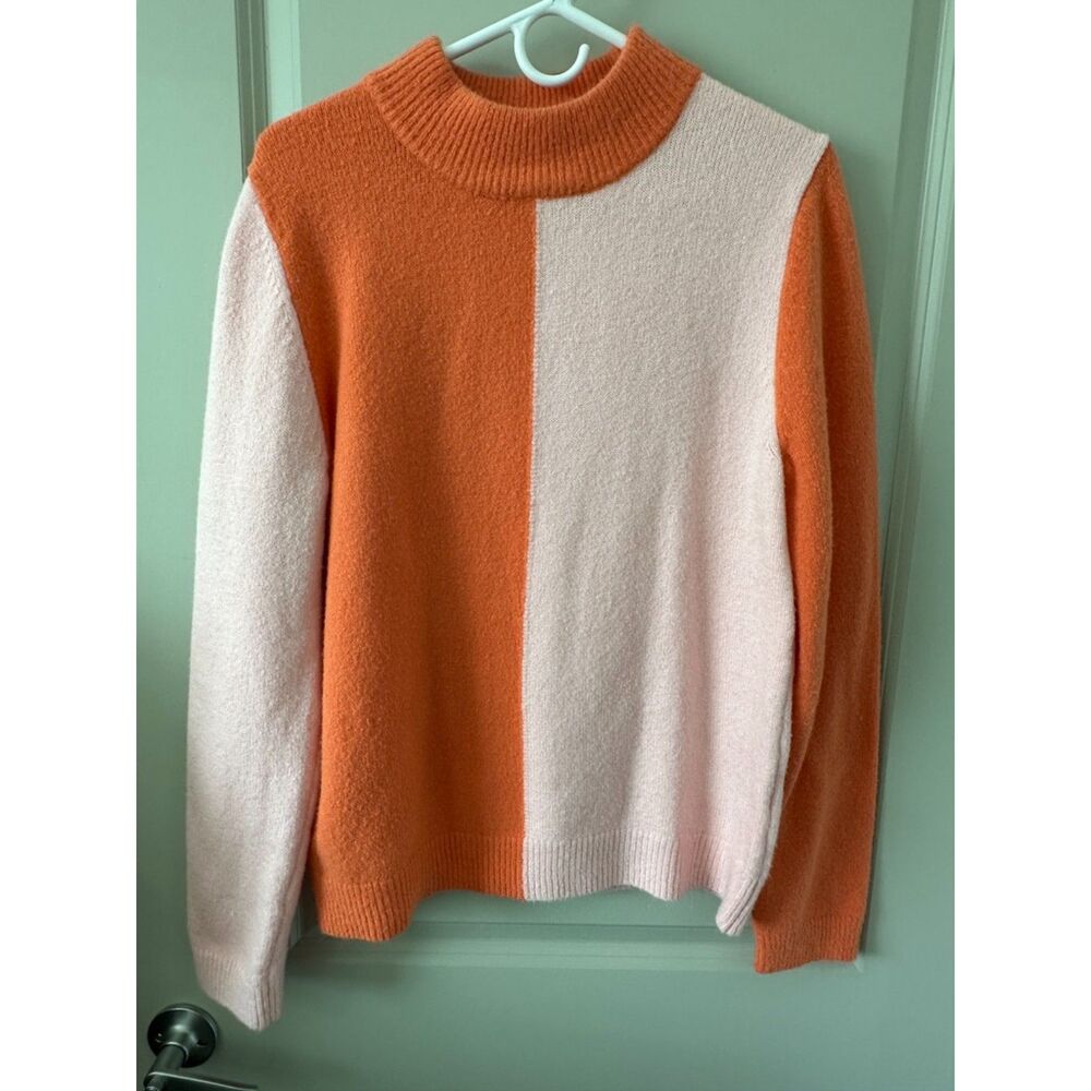 THML Orange Light Pink Color Block Sweater Women's Sz Large